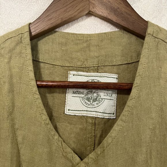 Authentic Italian-Made Natural Linen Olive Vest, M - Picture 3 of 6